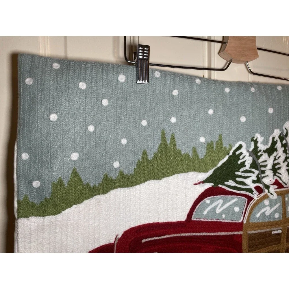 Pottery Barn Christmas Woody Wagon Car Truck Crewel Embroidered Cover 16x26